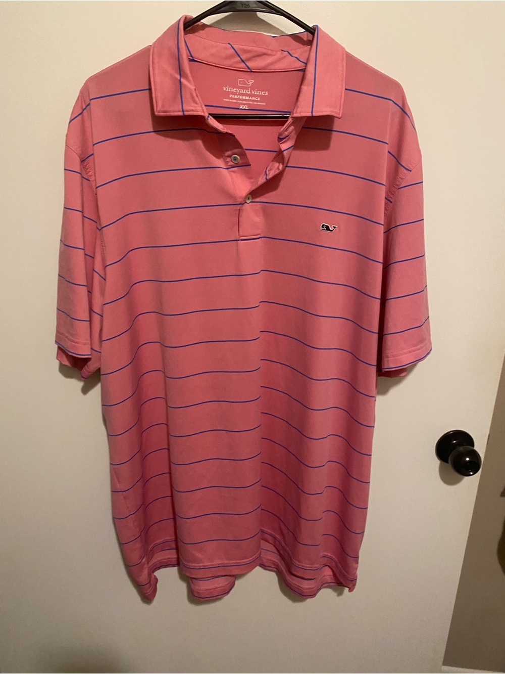 Vineyard Vines Pink Polo with Thin Blue Stripes